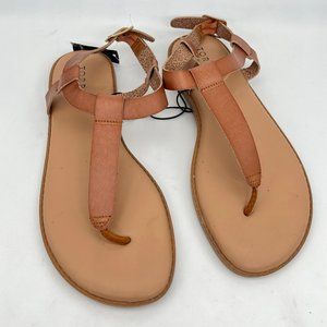 Torrid Tan Leather T-Strap Toe Post Sandals